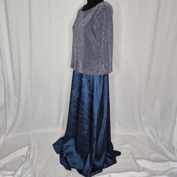 Arianna By Rachel Kaye Saphire Blue Shimmer Top Crinkle Skirt Maxi Gown - Sz 14 - Picture 4 of 11